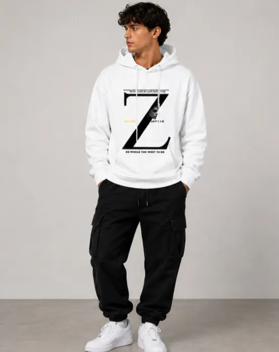 Men's Premium White Graphic Hoodie. (small)