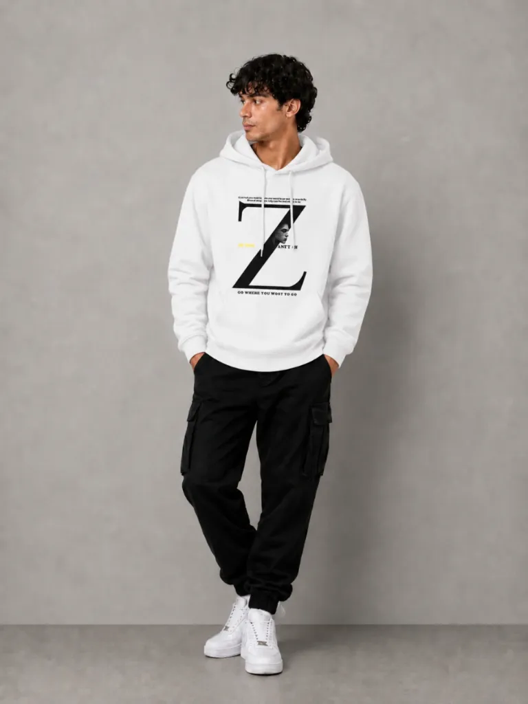 Men's Premium White Graphic Hoodie. (small)