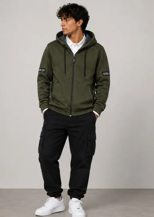 Men's Olive Green Zip-Up Hoodie Jacket. (small)
