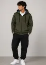 Men's Olive Green Zip-Up Hoodie Jacket.