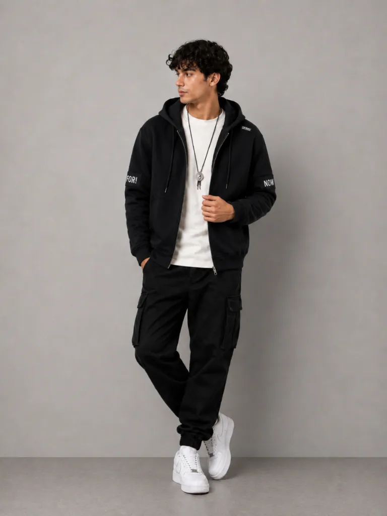Men's Black Zip-Up Hoodie Jacket.